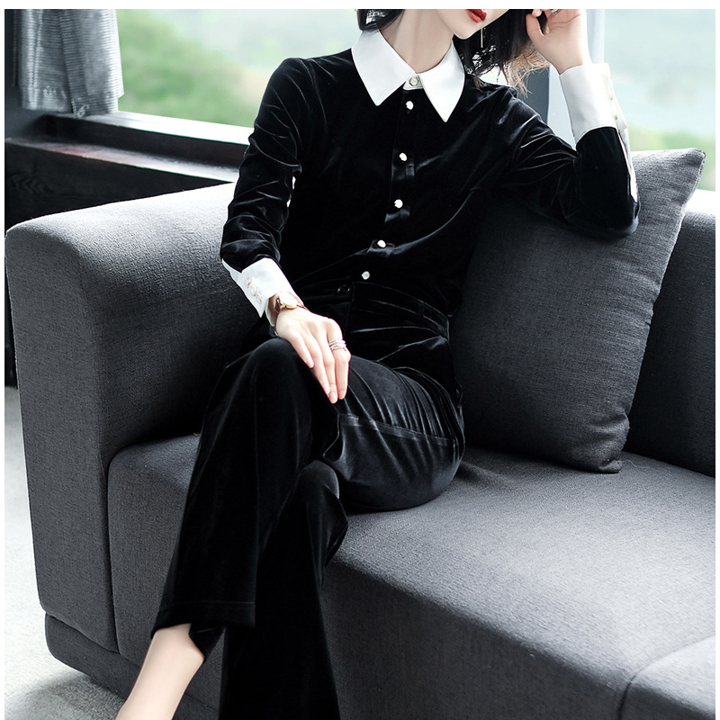 Velvet Womens two piece sets 2020 spring new fashion women clothing elegant black office lady clothing Long sleeve Wide leg pant
Velvet Womens two piece sets 2020 spring new fashion women clothing elegant black office lady clothing Long sleeve Wide leg pant