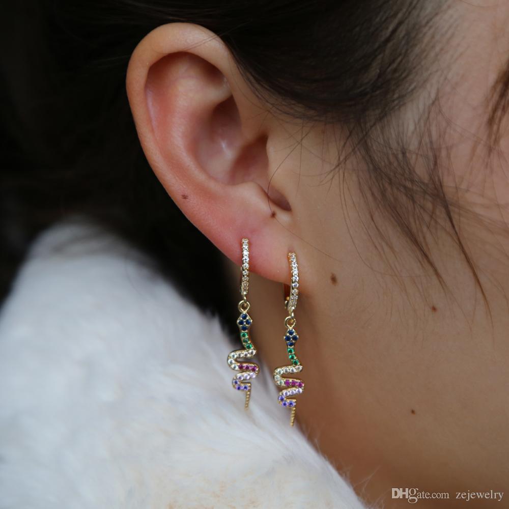 2019 New Fashion candy rainbow cz snake Earring for Women Ethnic Bohemian Long Hanging Dangle Earring sexy animal trendy Jewelry