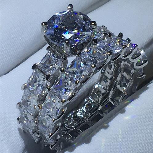 Vintage Bridal sets Jewelry 925 Sterling silver ring Princess cut 5A Zircon Cz stone Engagement wedding band rings for women