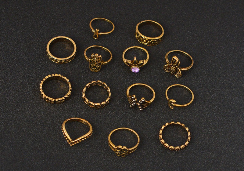 bohemian retro crown gem big palm elephant 13 piece set ring womens crystal joint ring set punk gift