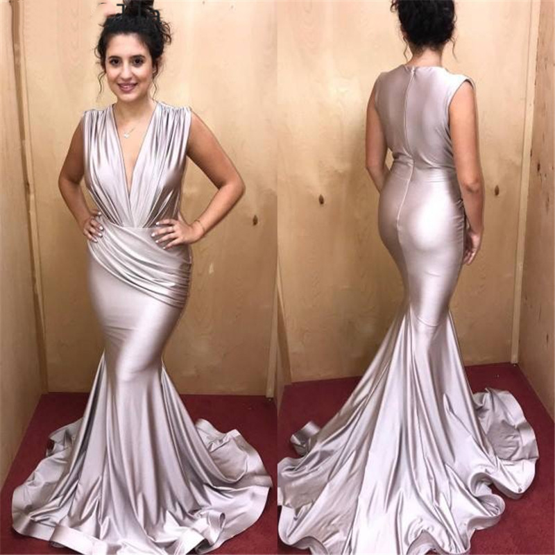 Sexy Deep V-Neck Sleeveless Evening Dress Zipper Back Sweep Train Mermaid Silk Satin Prom Party Dresses Custom Made, Black;red
Sexy Deep V-Neck Sleeveless Evening Dress Zipper Back Sweep Train Mermaid Silk Satin Prom Party Dresses Custom Made, Black;red