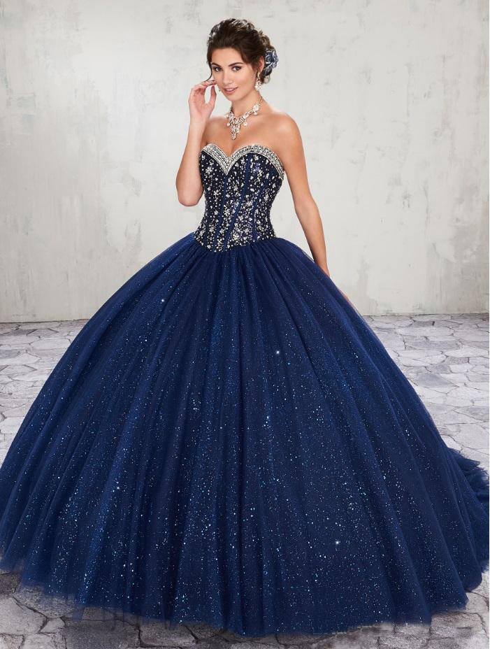 Navy Blue Beads Crystal Quinceanera Dresses Custom Size Sweetheart Special Occasion Party Dresses 16 Sweet Dresses