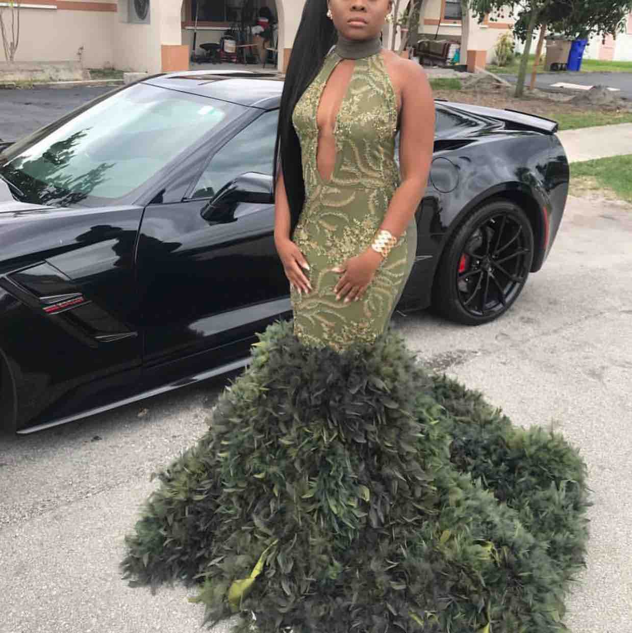 African Black Girl Luxury Feather Mermaid Prom Dresses High Neck Lace Sexy Party Gowns Vestidos Special Occasion Dresses Evening Wear