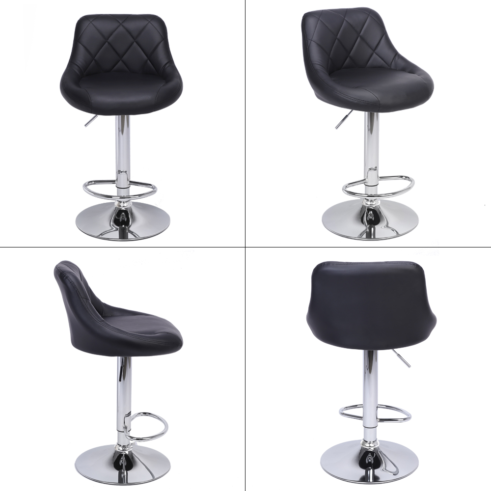 2pcs Adjustabl High Type with Disk No Armrest Rhombus Backrest Design Bar Stools Black