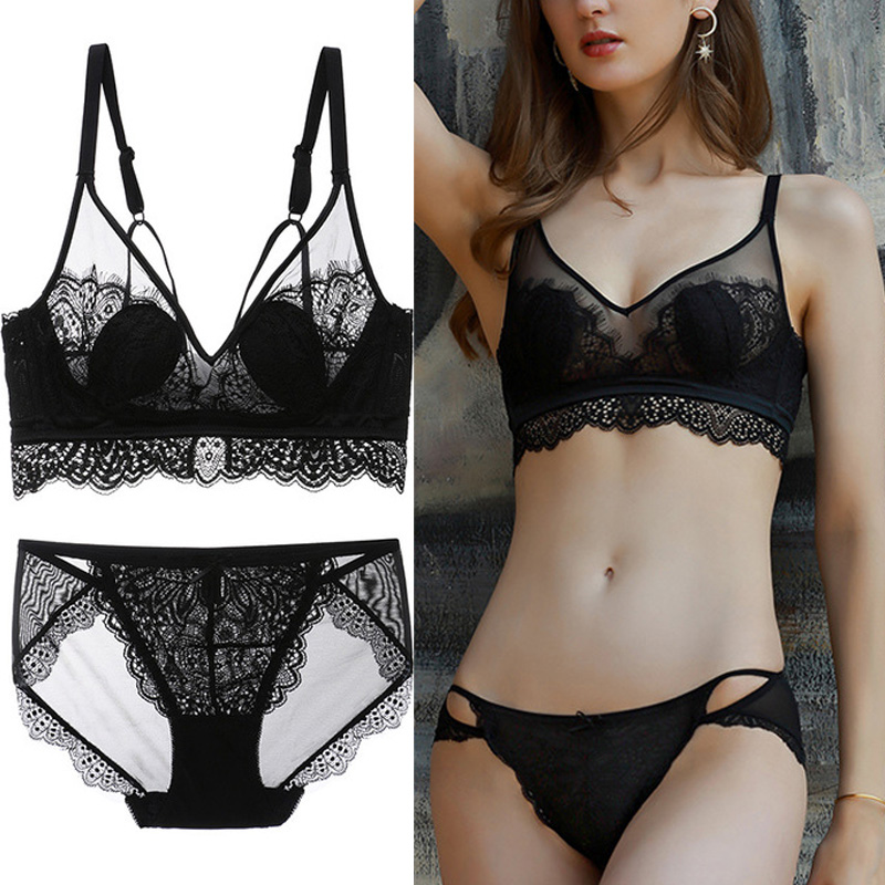 Lingerie Feminine Lace Transparent Mesh Yarn Hollow Girl Student Underweat Sets No Steel Ring Thin Beautiful Back Bra Set, Black
Lingerie Feminine Lace Transparent Mesh Yarn Hollow Girl Student Underweat Sets No Steel Ring Thin Beautiful Back Bra Set, Black