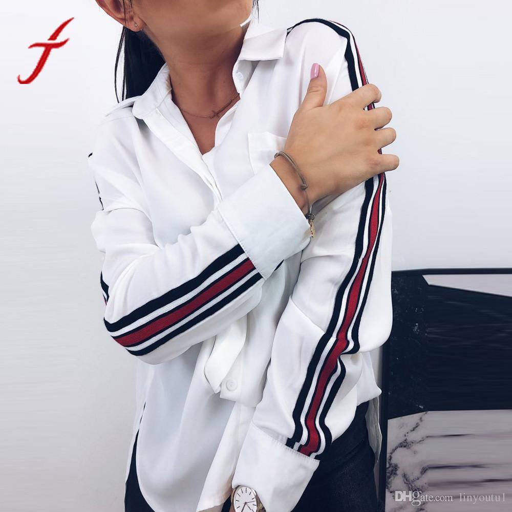2020 Fashion Office Lady Blouse Women Casual White Shirt Lapel Collar Stripe Long Sleeve Botton Shirt women clothes