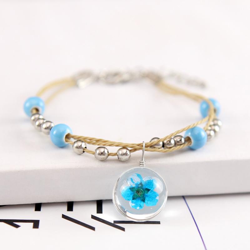 Bracelet of dried flower plant specimens of Chinese wind system, glass ball, dandelion, starry lady and lover's Bracelet 24pcs/lot