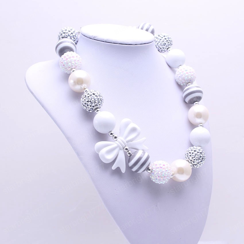 Cute Bow Kids Child Chunky Beads Necklace Fashion Girls Baby Chunky Bubblegum Necklace Handmade Beaded Jewelry