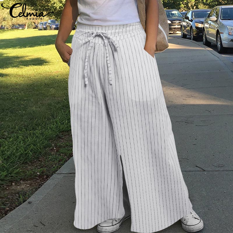 2020 Autumn High Elastic Waist Long Palazzo Women' Striped Vintage Wide Leg Pants Celmia Casual Loose Pockets Fashion Trousers, Black
2020 Autumn High Elastic Waist Long Palazzo Women' Striped Vintage Wide Leg Pants Celmia Casual Loose Pockets Fashion Trousers, Black