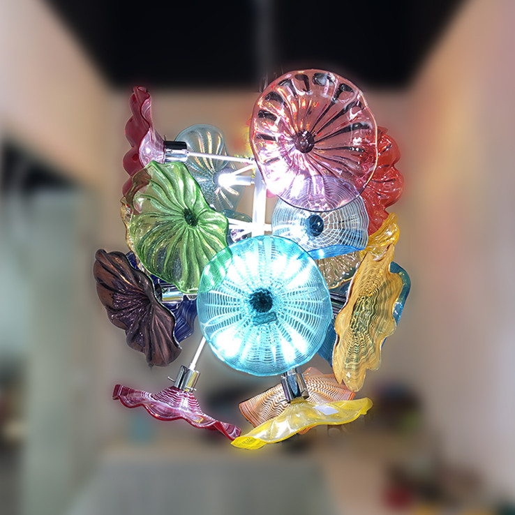 Murano Flower Chandelier Light Bedroom Living Room Dining Room Art Decorative Hand Blown Glass Plates Chandelier Led Light Fixtures