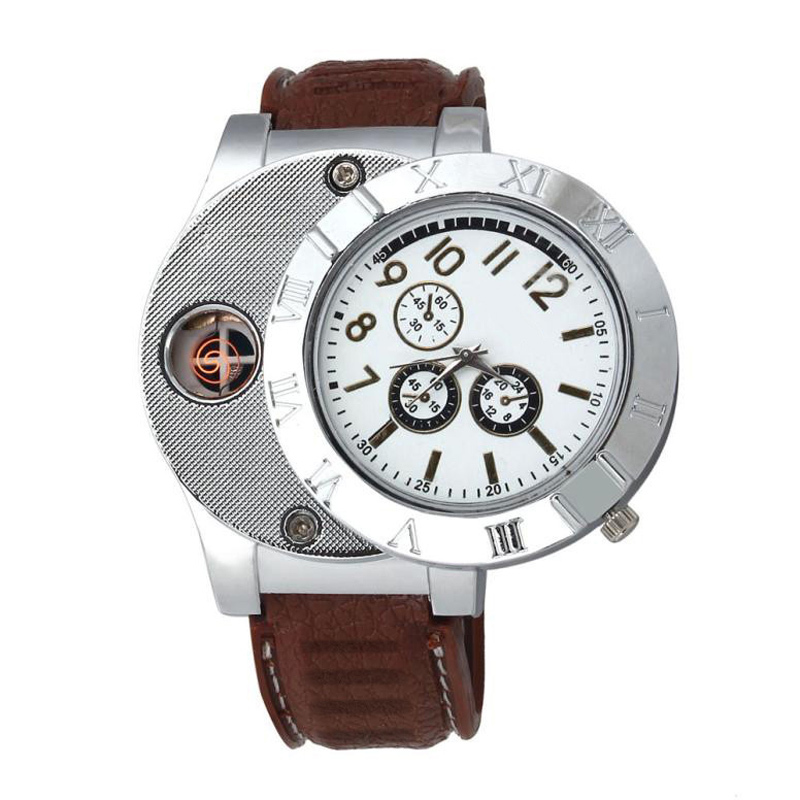 New USB Charge Lighter Watch Windproof Electronic Flameless Lighter Watches Men Watches Quartz Watches Clock relogio masculino LY191226