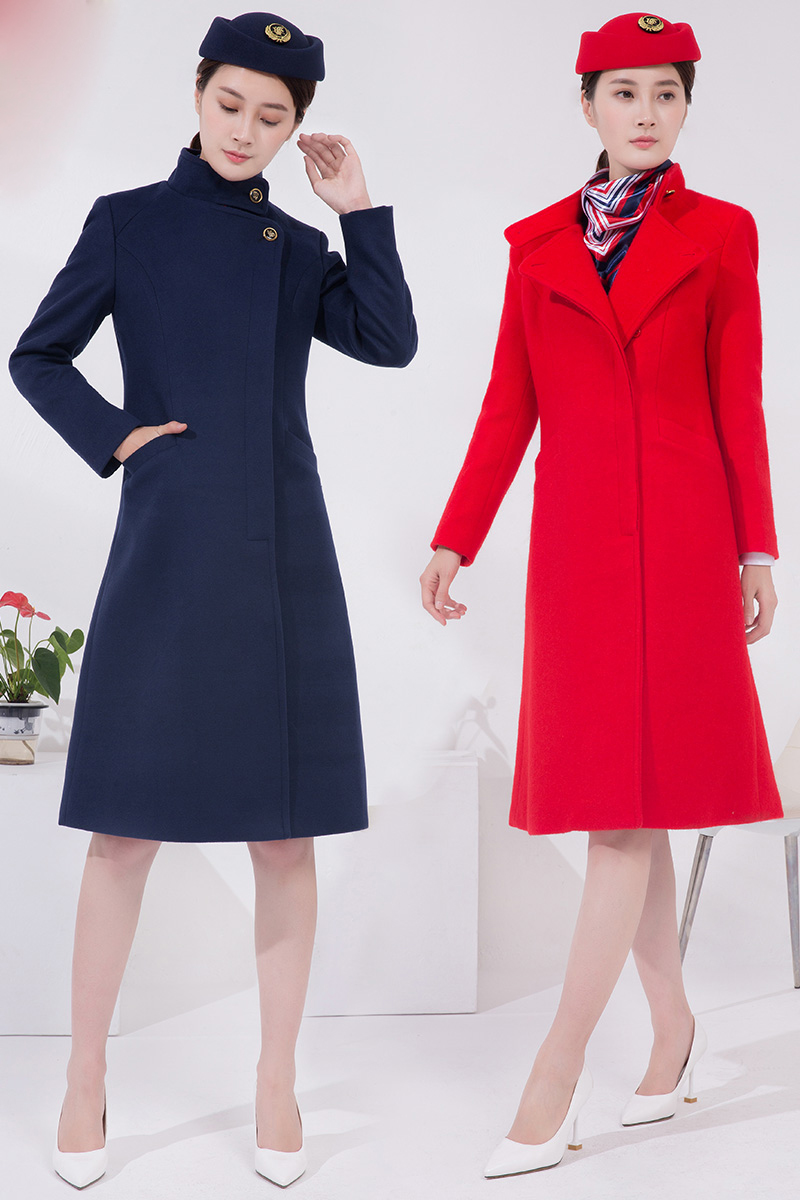 Air China stewardess overcoat women long Robe slim knee Length Coat woollen Flight stewardess Clothing Flight attendant Garment
