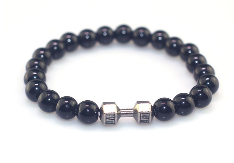 Shiny Dumbbell Bracelet Couple Bracelet Fitness Dumbbell Black Shiny Beaded Bracelet WY357