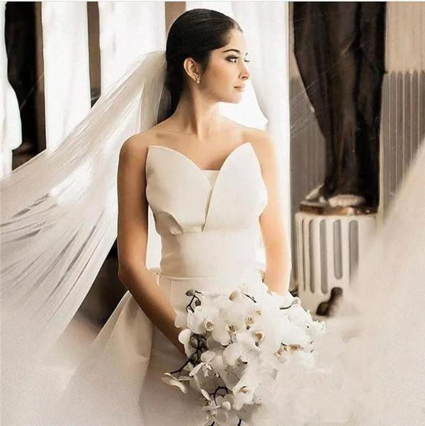 2019 Elegant Mermaid Wedding Dresses With Detachable Train Sweetheart Bridal Gowns Wedding Dress Simple Satin robe de mariage
