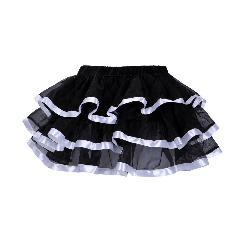 Black Mesh Ruffles with Satin Trim 3-Layer Adult Women Pettiskirt Tutu Mini Skirt Party Dance Performance Clothes Big Plus Size S-6XL Multi