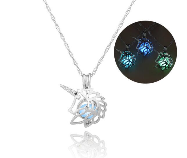 3 colors Glow In The Dark Unicorn Pendant Necklace Hollow Pearl Cages Pendant luminous Stone Horse Design Necklaces For Women Jewelry Gift
3 colors Glow In The Dark Unicorn Pendant Necklace Hollow Pearl Cages Pendant luminous Stone Horse Design Necklaces For Women Jewelry Gift