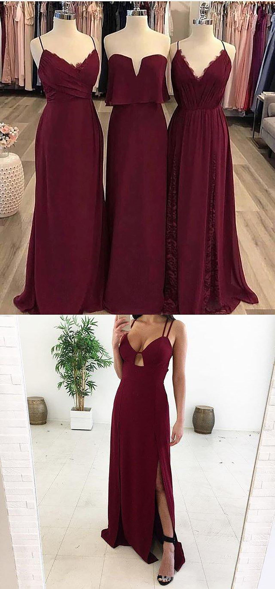 Most Popular A Line Floor Length Chiffon Burgundy Bridesmaid Dresses Low Price Lace Wedding Guest Dresses BD9077