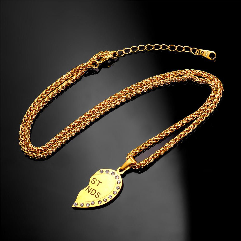 Fashion- Couple Pendant Forever Best Friend Heart Necklace Gold Plated Stainless Jewelry Necklace Girlfriend Brother Necklace P821