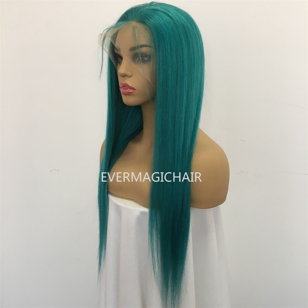 Pure Teal Full Lace Human Hair Wigs Silky Straight Brazilian Virgin Human Hair 150 Density Lace Front wig With Baby Hair Glueless