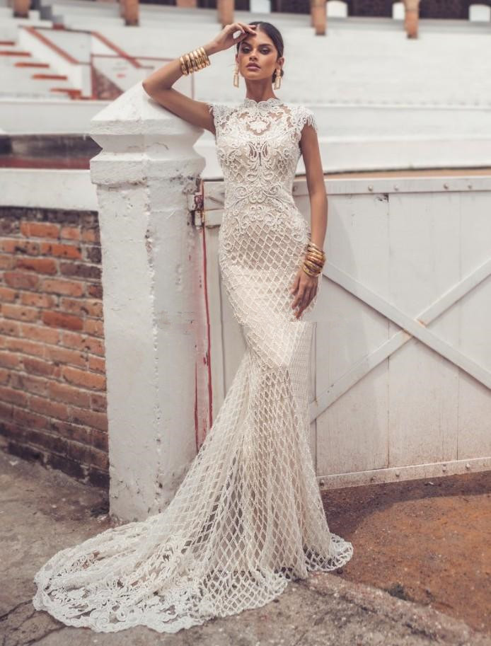 julie vino mermaid wedding dresses high neck lace bridal gowns sweep train backless abiti da sposa wedding dress plus size