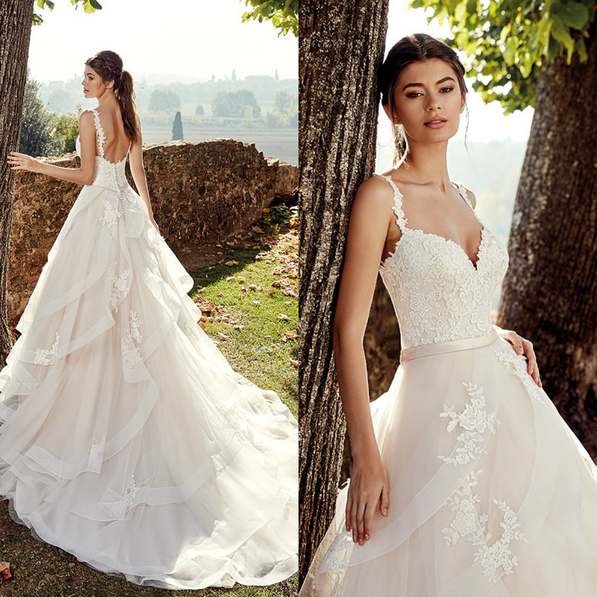 2019 Vestido De Novia Vintage Wedding Dresses Backless Lace Applique Tiered Skirts Bridal Gowns Sweep Train Summer Boho Wedding Dress