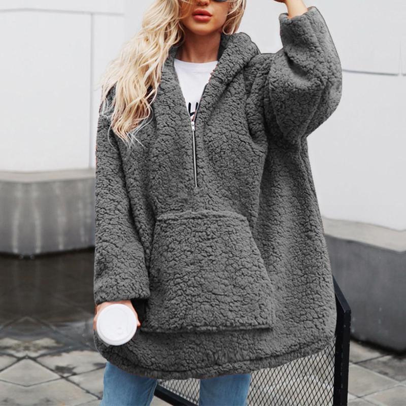 Solid Color Hoodies Fleece Long Sleeve Jumper Coat Women Loose Zip Outwear, Black 
Solid Color Hoodies Fleece Long Sleeve Jumper Coat Women Loose Zip Outwear, Black