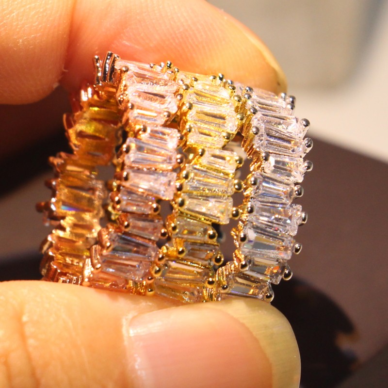 10 Style Top Selling Luxury Jewelry 925 Sterling Silver&Rose Gold Fill T Princess Cut Topaz CZ Diamond Gemstones Women Wedding Band Ring