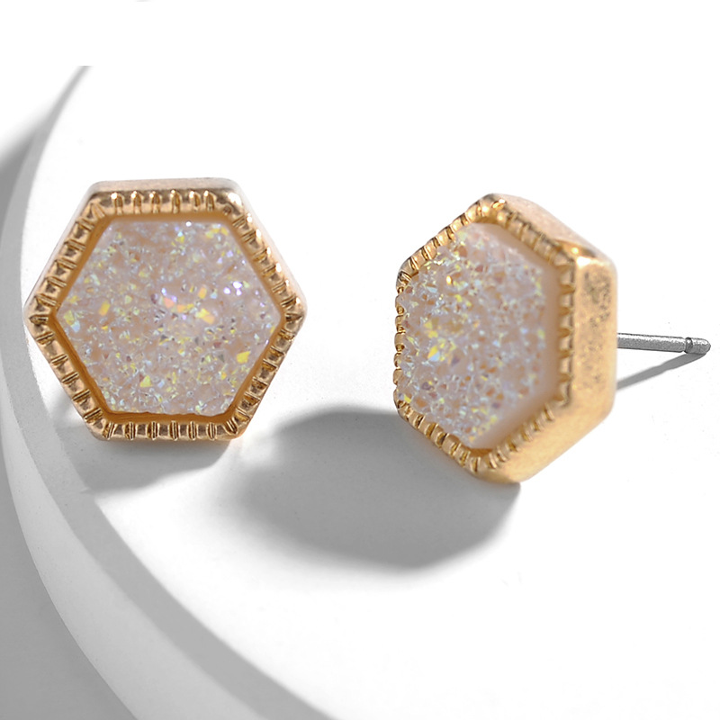 Resin alloy geometric diamond crystal natural stone female earrings jewelry ladies stainless steel geometric cubic zirconia earrings (12PCS & 6Pairs)