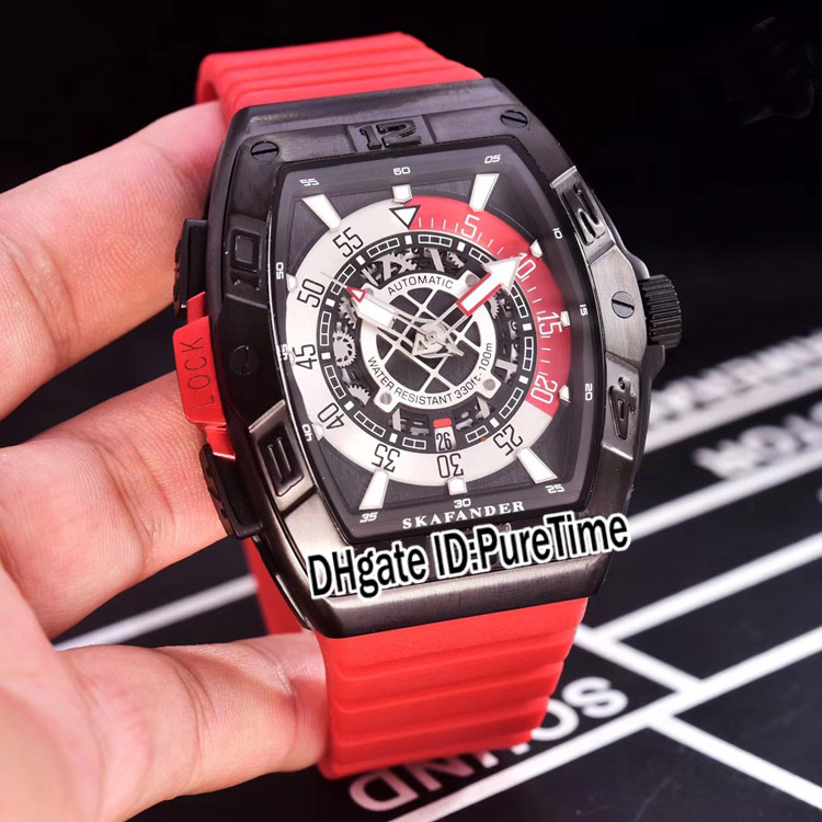 New Skafander SKF 46 DV SC DT Miyota 8215 Automatic Mens Watch Black Ceramic Bezel Black Skeleton Dial Red Rubber Strap Puretime E65e5, Extra strap
New Skafander SKF 46 DV SC DT Miyota 8215 Automatic Mens Watch Black Ceramic Bezel Black Skeleton Dial Red Rubber Strap Puretime E65e5, Extra strap