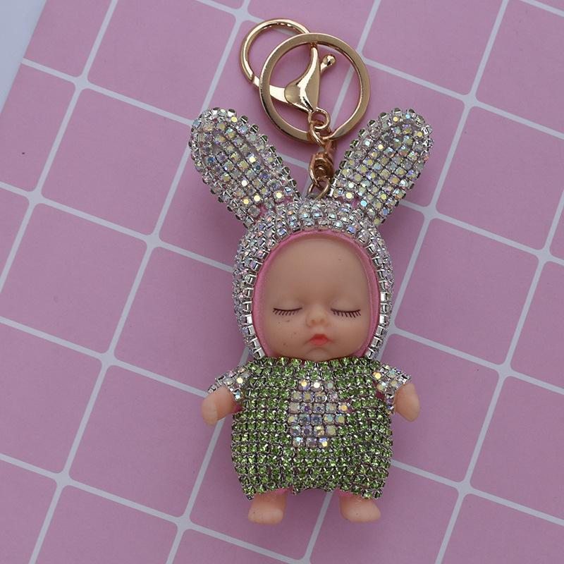 Sleeping Baby Doll Keychain Rhinestone Key Chain Car Keyring Women Key Holder Bag Pendant Charm Accessories