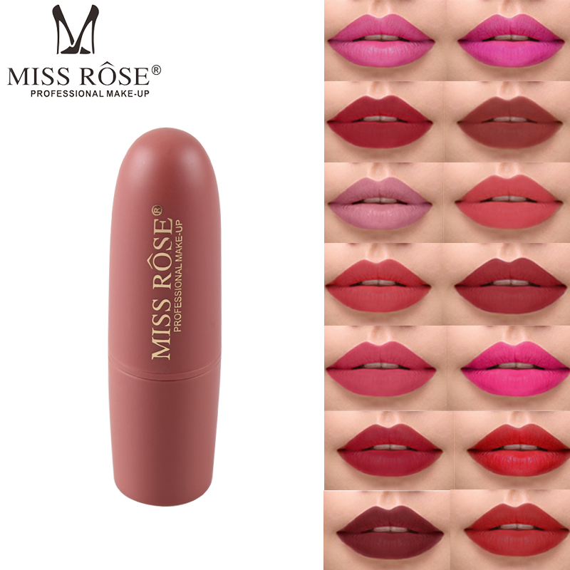 

Miss Rose Moisture matte lipstick 18 colors women beauty sexy red lipstick pigment waterproof long lasting velvet lip balm, Mixed color