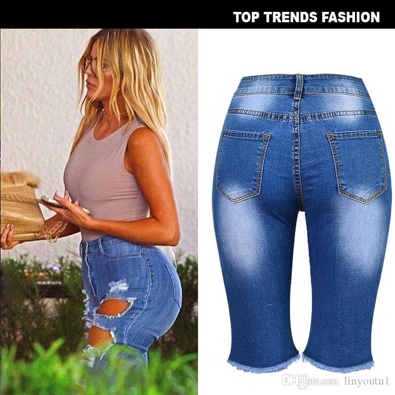 2020 women jeans Elastic Destroyed Women Hole Leggings Short Pants Denim Shorts Ripped Jeans Straight Zipper 2020