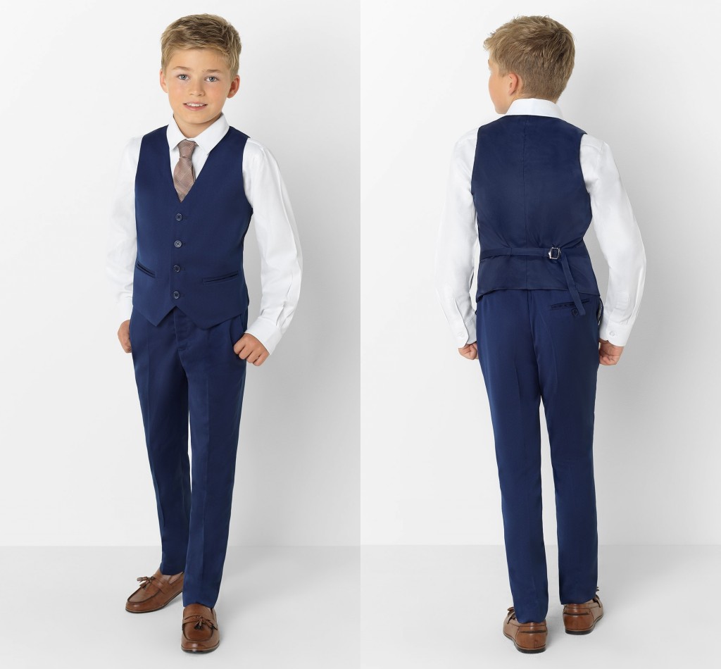 Custom Made Kids Wedding Tuxedos Handsome 3 Pieces Peaked Lapel Pants Suits Handsome Boy's Formal Wear(Jacket+vest+Pants)