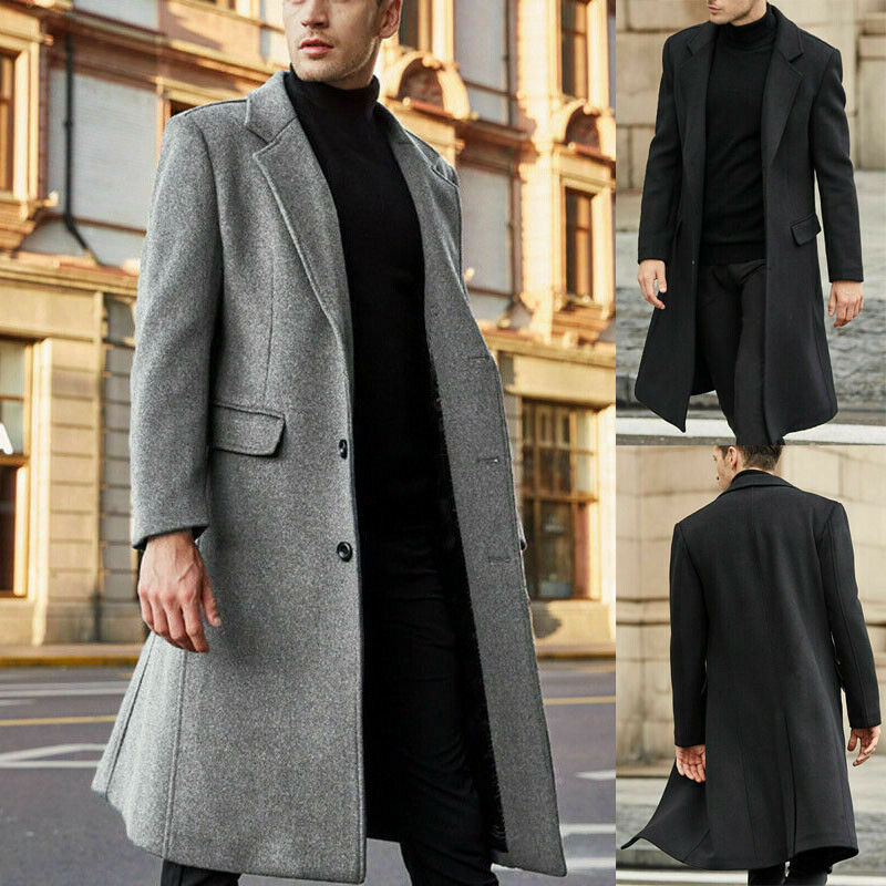 Autumn and Winter Men's Vintage Fashion Boutique Single Breasted Coat Long Woolen Overcoats Casual Business Solid Color Coat
