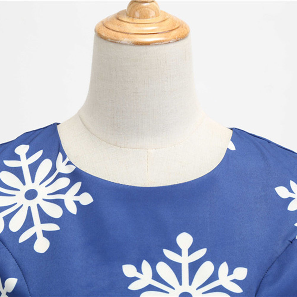 Christmas Snowflake Print Sleeveless Vintage Dresses Women Midi Skater Dress With Sash