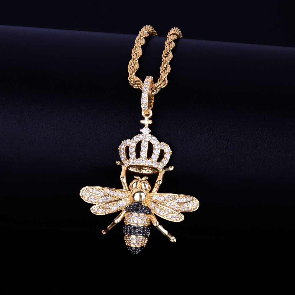 Animal Crown Bee Necklace & Pendants Gold Silver Color Iced Cubic Zircon Men's Hip hop Jewelry With Tennis Chain
Animal Crown Bee Necklace & Pendants Gold Silver Color Iced Cubic Zircon Men's Hip hop Jewelry With Tennis Chain