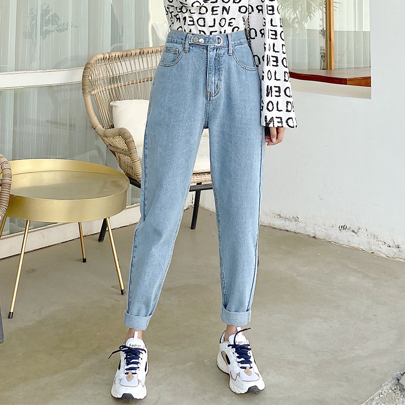 Women's Jeans Denim Women With Retro Waisted Jean Haren Pants In Regular Fit Ankle-length High Waist Womens Streetwear Blue