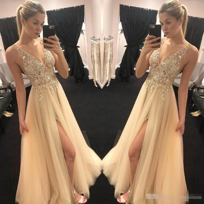 Elie Saab Sparkly Gold Champagne Prom Dresses 2019 Sexy V neck Beaded Sequins Front Split Formal Celebrity Evening Gowns Robe De Soiree, Chocolate
Elie Saab Sparkly Gold Champagne Prom Dresses 2019 Sexy V neck Beaded Sequins Front Split Formal Celebrity Evening Gowns Robe De Soiree, Chocolate