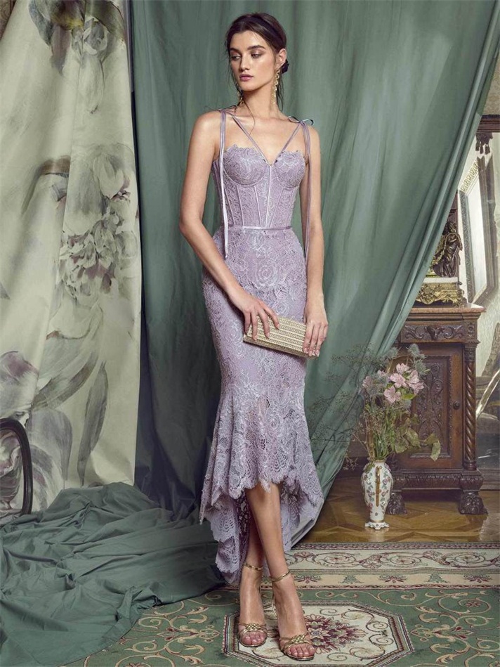 2020 Papilio Mermaid Evening Dresses Hi-Lo Spaghetti Strap Lace Appliqued Prom Gown Sexy Backless Custom Made Formal Party Dress