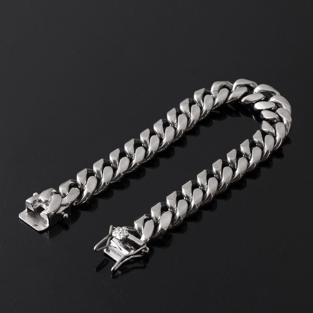 Hip Hop Men's 10mm Thick Heavy Stainless Steel Cuba Chain Bracelet Handmade Polished Dragon Head Buckle Rap Jewelry