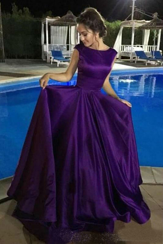 2019 Sexy Purple Prom Dresses A Line Jewel Neck Ruffles Open Back Evening Dress Cheap Formal Party Gowns