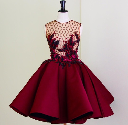 Real Pictures Red Cocktail Dresses Jewel Neck Lace Appliqued Pearls A Line Illusion Bodice Short Prom Dress Custom Made Homecoming Gowns
