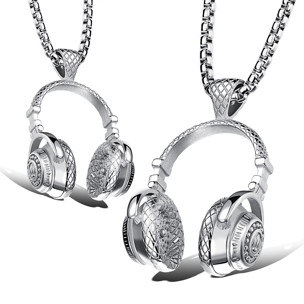 Mens Music Headset Pendant Necklace 316L Stainless Steel 18k Gold Plated Lover Couple Pendant Necklace Jewelry