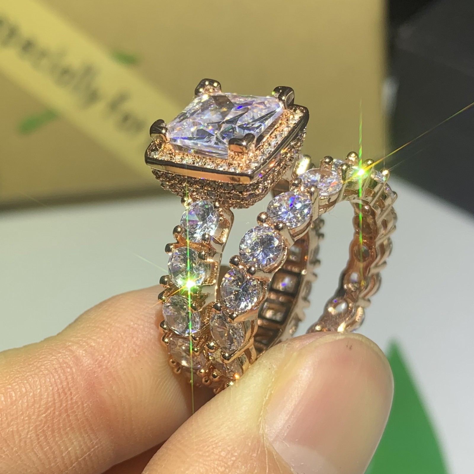 Choucong 2019 New Arrival Infinity Luxury jewelry 925 Sterling Silver&Rose Gold Fill Princess Cut White Topaz Wedding Band Ring for Women