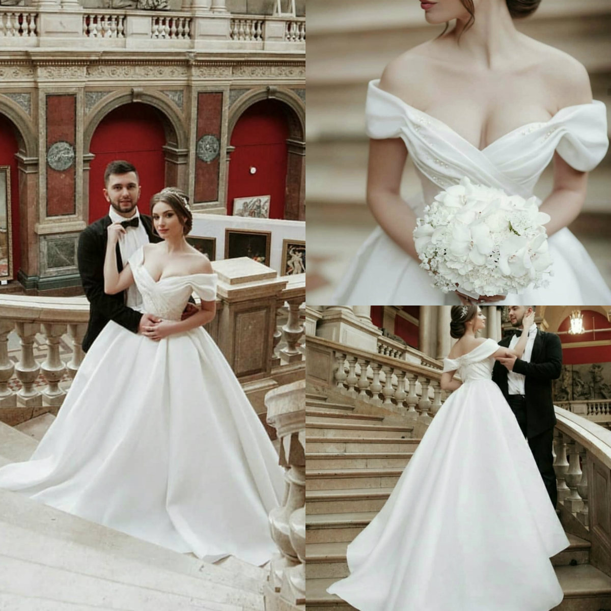 2020 Elegant Satin Wedding Dresses Ruffles Pearls A Line Sweep Train Boho Wedding Dress Custom Made Country Plus Size Bridal Gowns