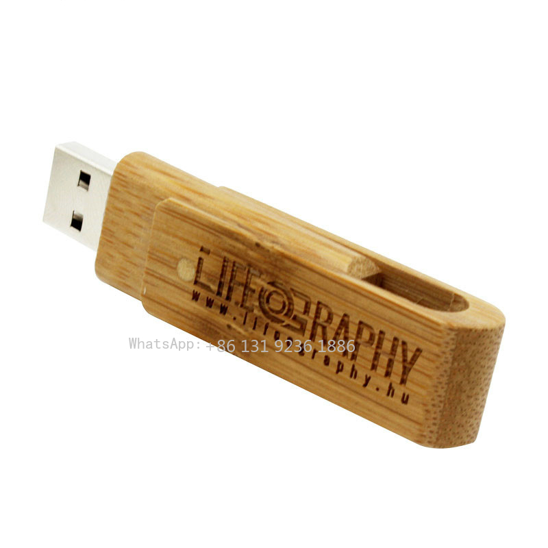 Free Custom Logo Natural Walnut USB Flash Drive 64g Swivel Usb with Square Box 4GB/8GB/16GB/32GB/128GB Memory Wood Flash Stick