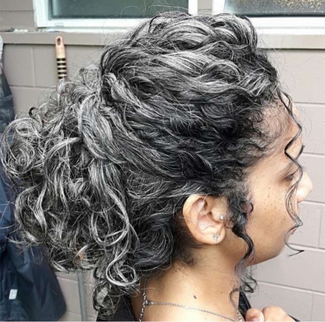 Hot ponytails grey colors blonde natural highlights pony tail bun updo hairstyle silver gray hairs ponytail extension wraps salt pepper wavy curly hai