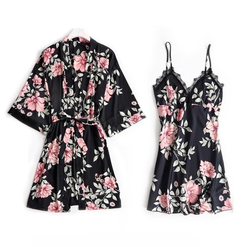 Silky Nightdress Set Black Women 2PC Nightshirts V-Neck Pajamas Print Sleepwear Homewear Wear Home Suit Negligee Robe Gown, Black - h
Silky Nightdress Set Black Women 2PC Nightshirts V-Neck Pajamas Print Sleepwear Homewear Wear Home Suit Negligee Robe Gown, Black - h