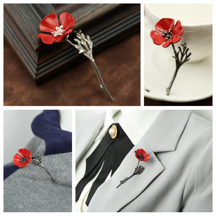 Fashion Flower Shape Alloy Elegant Poppy Brooches Pins Ladies Clothing Dress Decoration Pins Brooch Jewelry Accessories Gifts D19011502