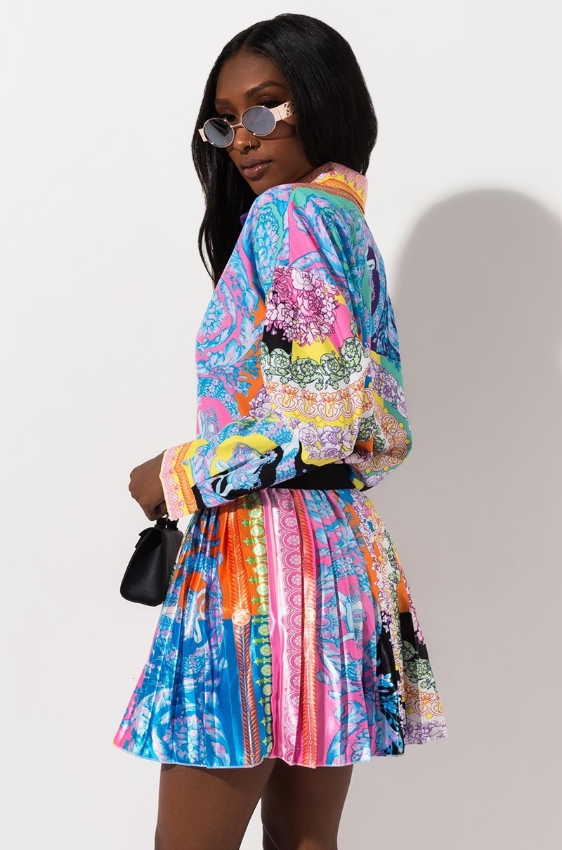 2 Pieces Set Sexy Autumn Fashion Women Set 2019 Female Tops Floral Print Long Sleeve Shirt Elastic Waist Mini Skirts V191019